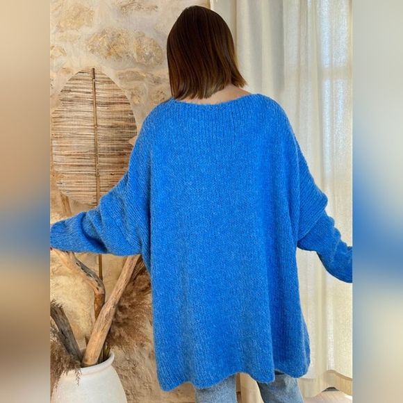 LOVE PEACE Oversized Colorful Knit Top Long-Sleeve Pullover Baggy Sweater Shirt - Picture 6 of 10